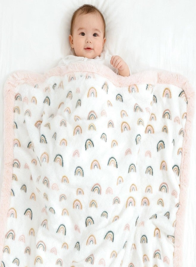 VigorSpring Rainbow Baby Blankets for Girls - 30x40 Inches,Cute Design with Rabbit Faux Fur Backing,Ultra Soft Cozy Fluffy Infant Newborn Toddler Blankets for Stroller Crib - Image 2